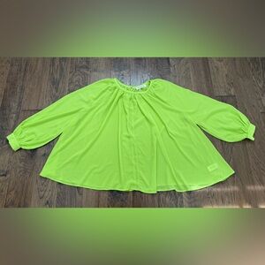 NWOT Impressions Neon Lime Green Lightweight Long Sleeve Top Blouse size M